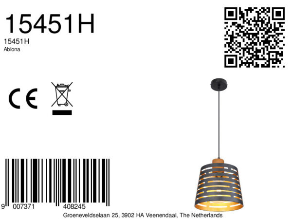 Globo Ablona hanglamp – ø 25 cm – E27 (grote fitting) – Zwart - Image 5