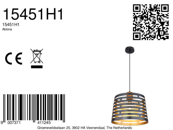 Globo Ablona hanglamp – ø 35 cm – E27 (grote fitting) – Zwart - Image 6