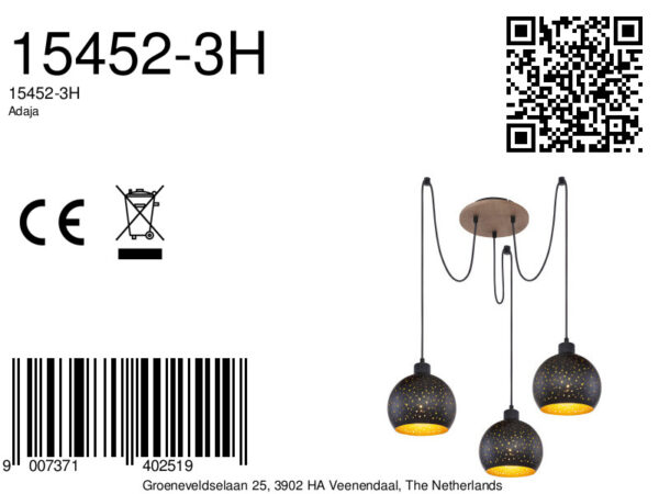 Globo Adaja hanglamp – ø 20 cm – E27 (grote fitting) – Zwart - Image 5