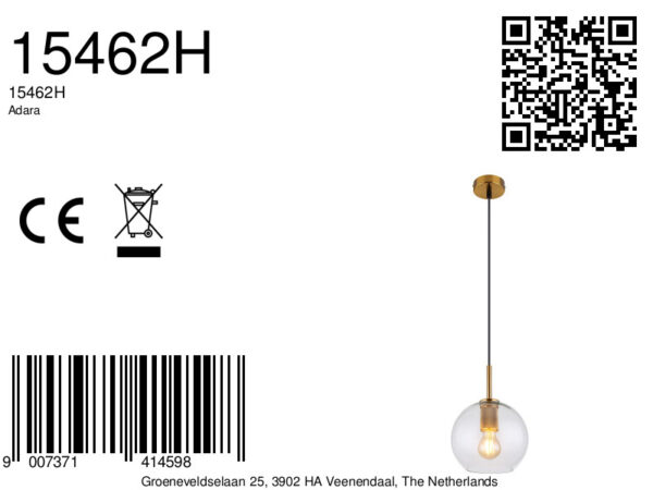 Globo Adara hanglamp – ø 20 cm – E27 (grote fitting) – Messing - Image 6
