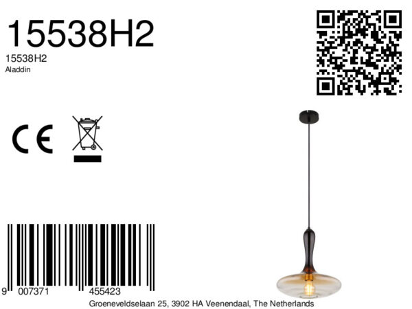 Globo Aladdin hanglamp – ø 33 cm – E27 (grote fitting) – Zwart - Image 6