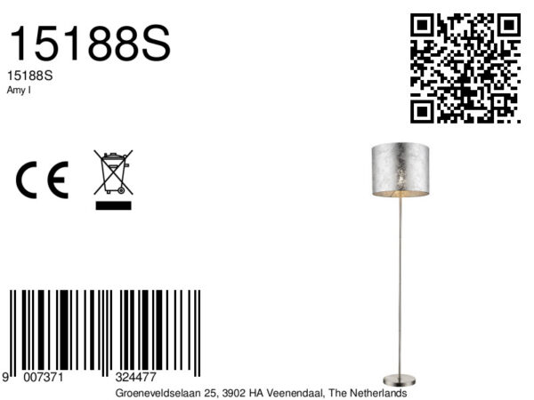 Globo Amy i vloerlamp – ø 40 cm – E27 (grote fitting) – Nikkel - Image 3