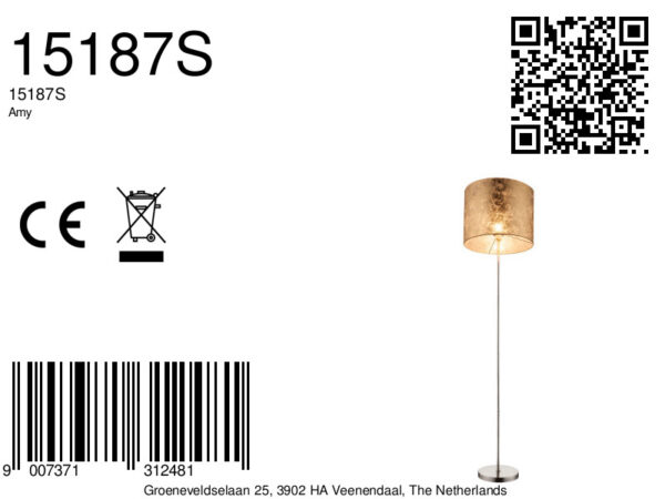 Globo Amy vloerlamp – ø 40 cm – E27 (grote fitting) – Nikkel - Image 3