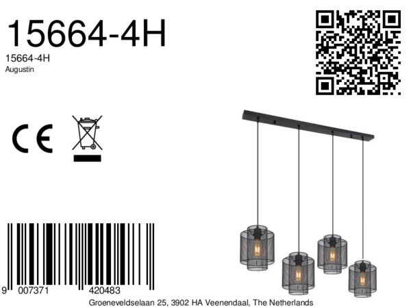 Globo Augustin hanglamp – E27 (grote fitting) – Zwart - Image 5