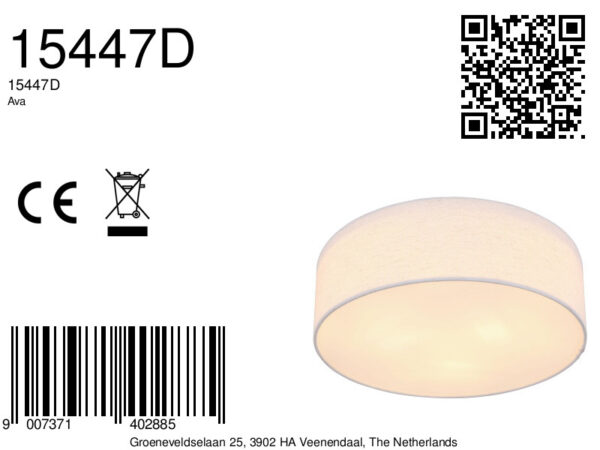 Globo Ava plafonniere – ø 40 cm – E27 (grote fitting) – Wit - Image 3