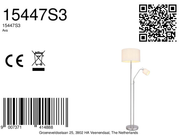 Globo Ava vloerlamp – ø 40 cm – E27 (grote fitting) – Nikkel - Image 6