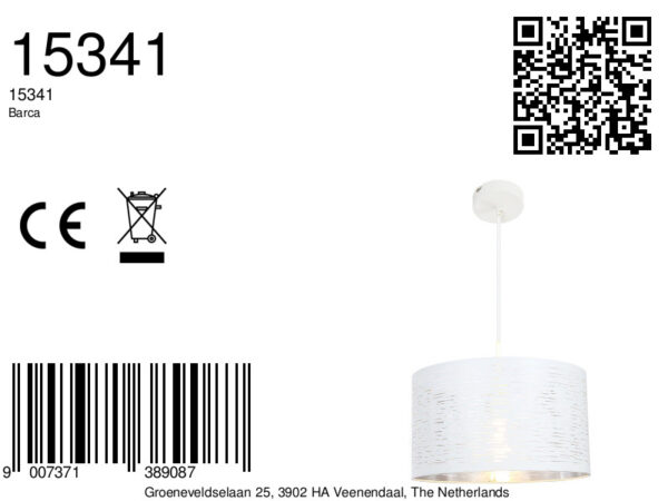 Metalen hanglamp klassiek wit Globo Barca - Image 2