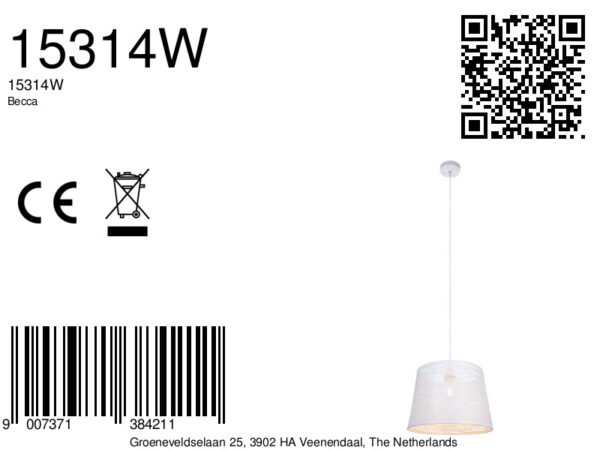 Globo Becca hanglamp – ø 35 cm – E27 (grote fitting) – Wit - Image 5