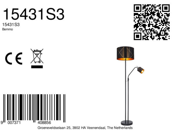 Globo Bemmo vloerlamp – ø 40 cm – E27 (grote fitting) – Zwart - Image 6