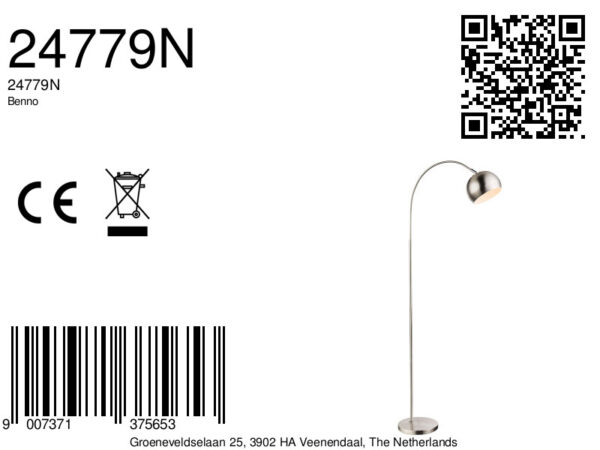 Globo Benno vloerlamp – E27 (grote fitting) – Chroom - Image 4