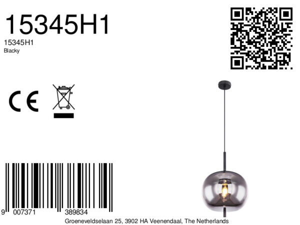 Globo Blacky hanglamp – ø 30 cm – E27 (grote fitting) – Zwart - Image 3
