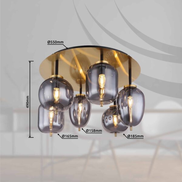 Globo Blacky i plafonniere – ø 65 cm – E14 (kleine fitting) – Messing - Image 5