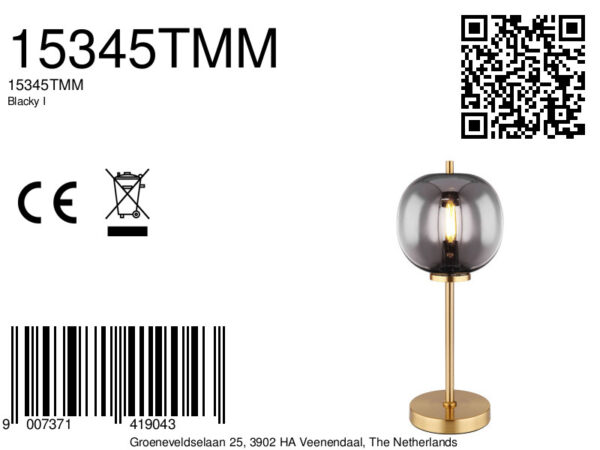 Globo Blacky i tafellamp – ø 18,5 cm – E14 (kleine fitting) – Messing - Image 6