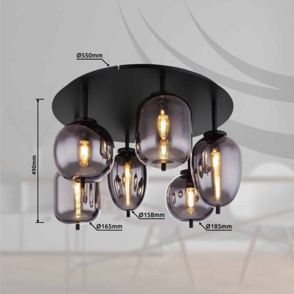 Globo Blacky plafonniere – ø 65 cm – E14 (kleine fitting) – Zwart - Image 5