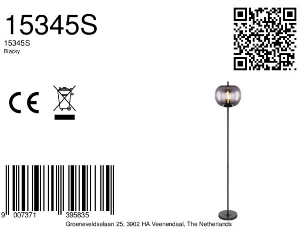 Globo Blacky vloerlamp – ø 30 cm – E27 (grote fitting) – Zwart - Image 5