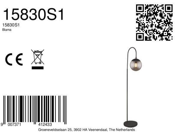 Globo Blama vloerlamp – E27 (grote fitting) – Zwart - Image 5