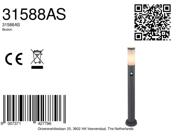 Globo Boston vloerlamp – ø 12,7 cm – E27 (grote fitting) – Antraciet - Image 4