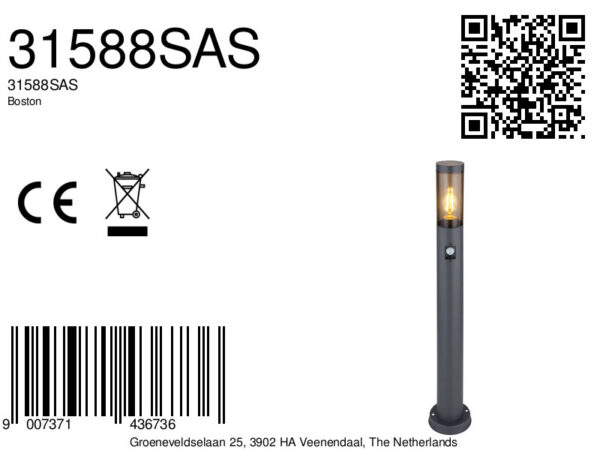 Globo Boston vloerlamp – ø 12,7 cm – E27 (grote fitting) – Antraciet - Image 5