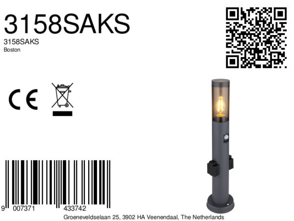 Globo Boston vloerlamp – ø 12,7 cm – E27 (grote fitting) – Antraciet - Image 5