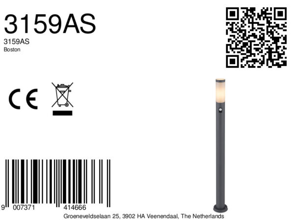 Globo Boston vloerlamp – ø 12,7 cm – E27 (grote fitting) – Antraciet - Image 5