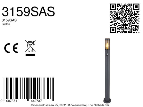 Globo Boston vloerlamp – ø 12,7 cm – E27 (grote fitting) – Antraciet - Image 5