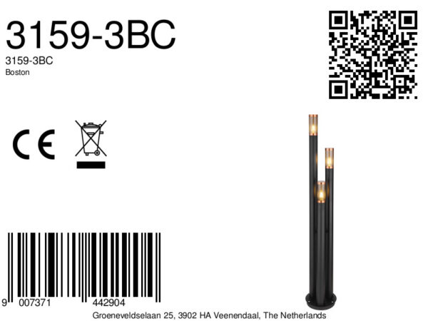 Globo Boston vloerlamp – ø 28 cm – E27 (grote fitting) – Zwart - Image 5
