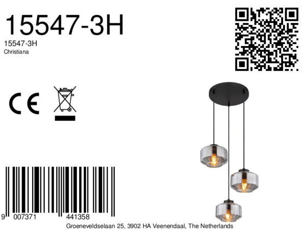 Globo Christiana hanglamp – ø 40 cm – E27 (grote fitting) – Zwart - Image 6