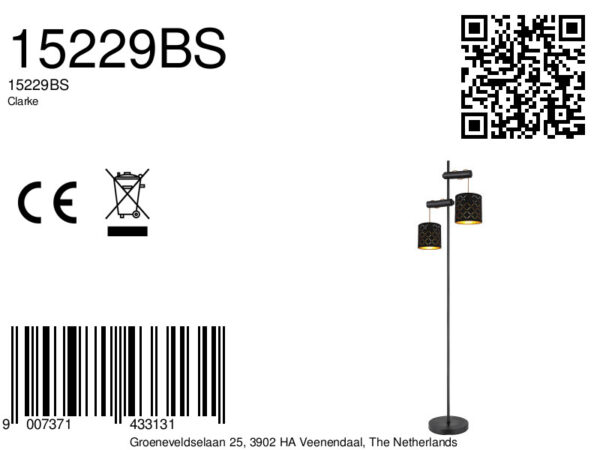 Globo Clarke vloerlamp – E27 (grote fitting) – Zwart - Image 6