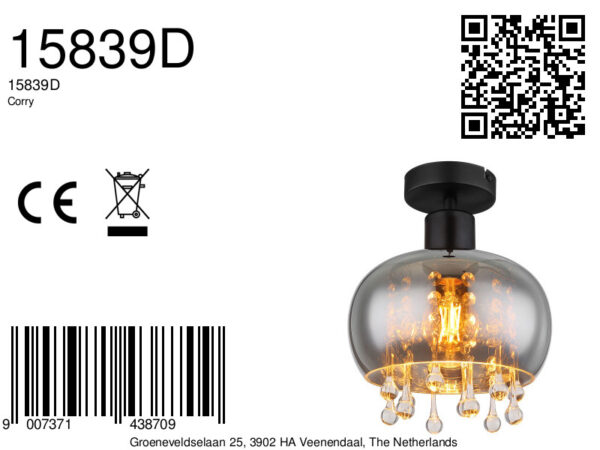 Ronde klassieke plafondlamp zwart Globo Corry - Image 5
