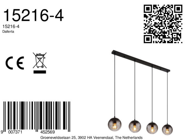 Zwarte moderne metalen hanglamp Globo Dallerta - Image 6