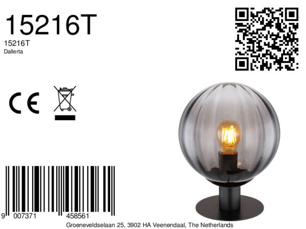 Globo Dallerta tafellamp – ø 23 cm – E27 (grote fitting) – Zwart - Image 6