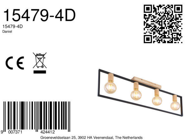 Globo Daniel plafonniere – E27 (grote fitting) – Zwart - Image 6
