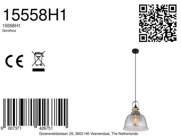Globo Dorothea hanglamp – ø 30 cm – E27 (grote fitting) – Zwart - Image 6