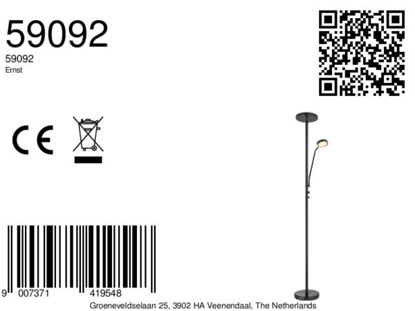 Globo Ernst vloerlamp – ø 26 cm – Ingebouwd (LED) – Zwart - Image 5