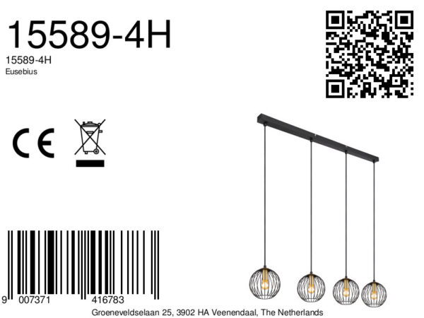 Globo Eusebius hanglamp – E14 (kleine fitting) – Zwart - Image 5