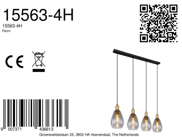 Hanglamp glas metaal klassiek zwart Globo Fanni - Image 6