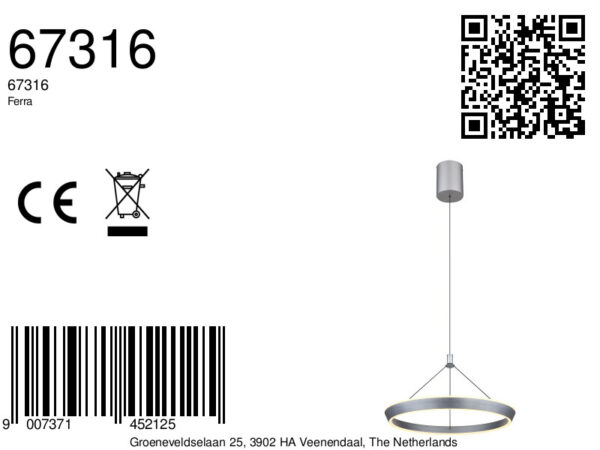 Globo Ferra hanglamp – ø 50 cm – Ingebouwd (LED) – Grijs - Image 5