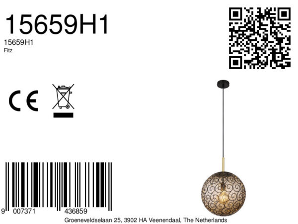 Globo Fitz hanglamp – ø 35 cm – LED + E27 – Zwart - Image 5