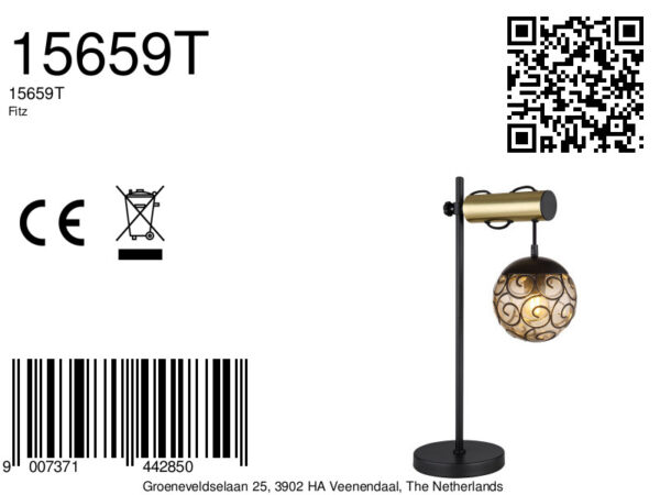 Globo Fitz tafellamp – LED + E27 – Zwart - Image 5