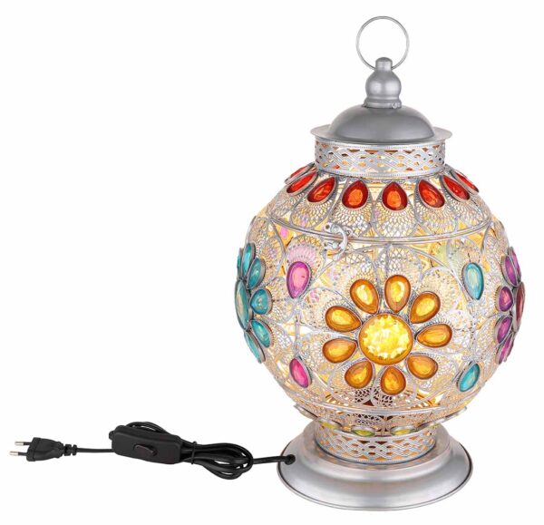 Metalen Oosterse tafellamp zilver Globo Gelasius - Image 3