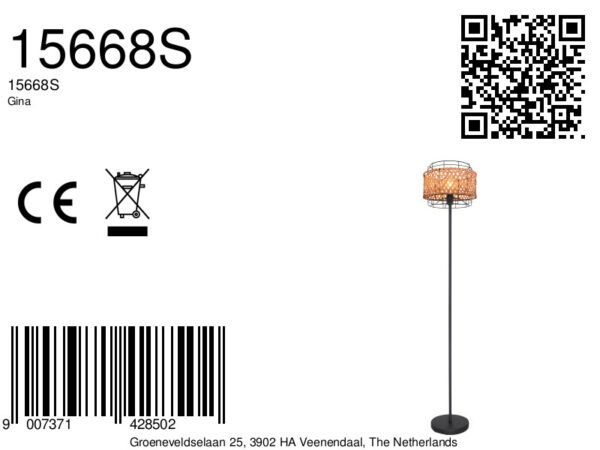 Globo Gina vloerlamp – ø 30 cm – E27 (grote fitting) – Zwart - Image 5