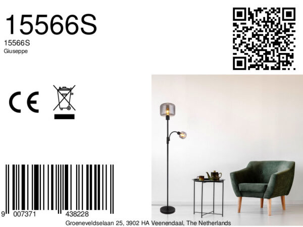 Globo Giuseppe vloerlamp – ø 25 cm – E27 (grote fitting) – Zwart - Image 6