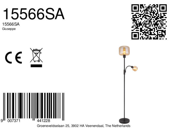 Globo Giuseppe vloerlamp – ø 25 cm – E27 (grote fitting) – Zwart - Image 6