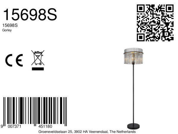 Globo Gorley vloerlamp – ø 38 cm – E27 (grote fitting) – Zwart - Image 5