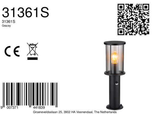 Globo Gracey vloerlamp – ø 14,3 cm – E27 (grote fitting) – Zwart - Image 5