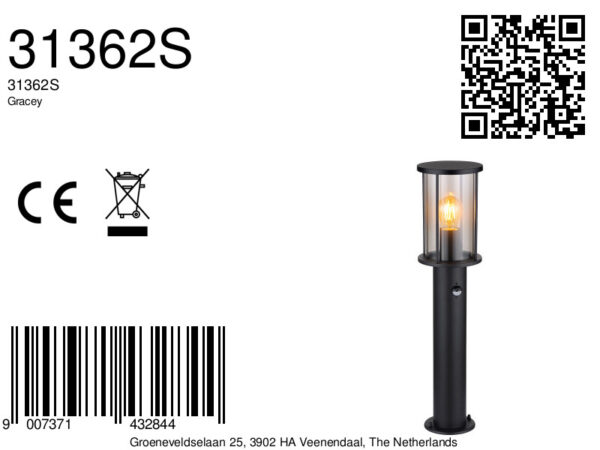 Globo Gracey vloerlamp – ø 14,3 cm – E27 (grote fitting) – Zwart - Image 5