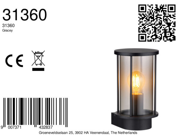Globo Gracey wandlamp – E27 (grote fitting) – Zwart - Image 5
