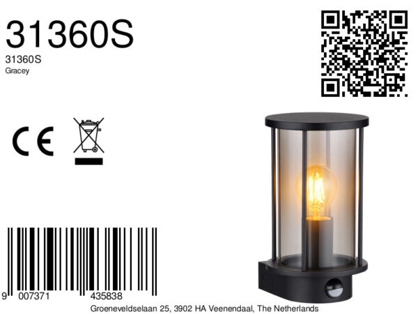 Globo Gracey wandlamp – E27 (grote fitting) – Zwart - Image 5