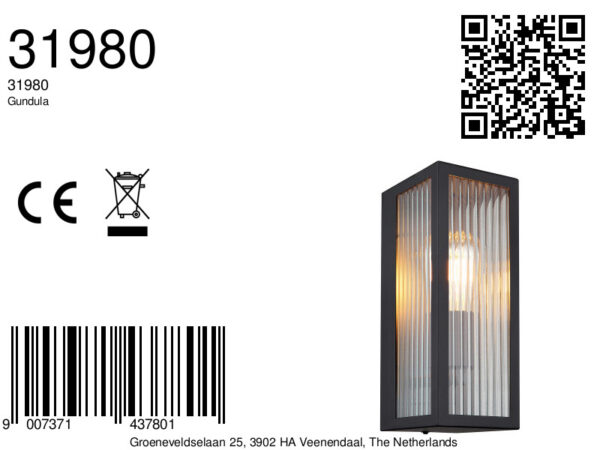 Globo Gundula wandlamp – E27 (grote fitting) – Zwart - Image 5