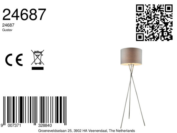 Globo Gustav vloerlamp – ø 62 cm – E27 (grote fitting) – Chroom - Image 3